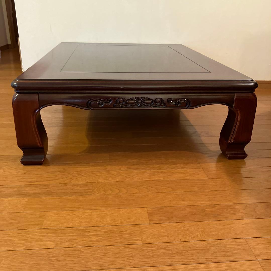 座卓　彫刻装飾付　ローテーブル　昭和レトロ　★レース編みテーブルクロス付き★