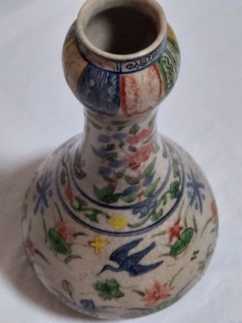 中国美術　骨董　五彩花鳥図　万暦　花瓶