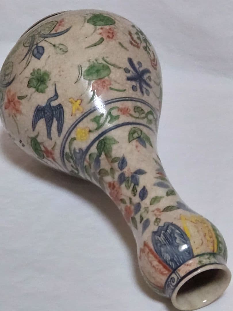 中国美術　骨董　五彩花鳥図　万暦　花瓶