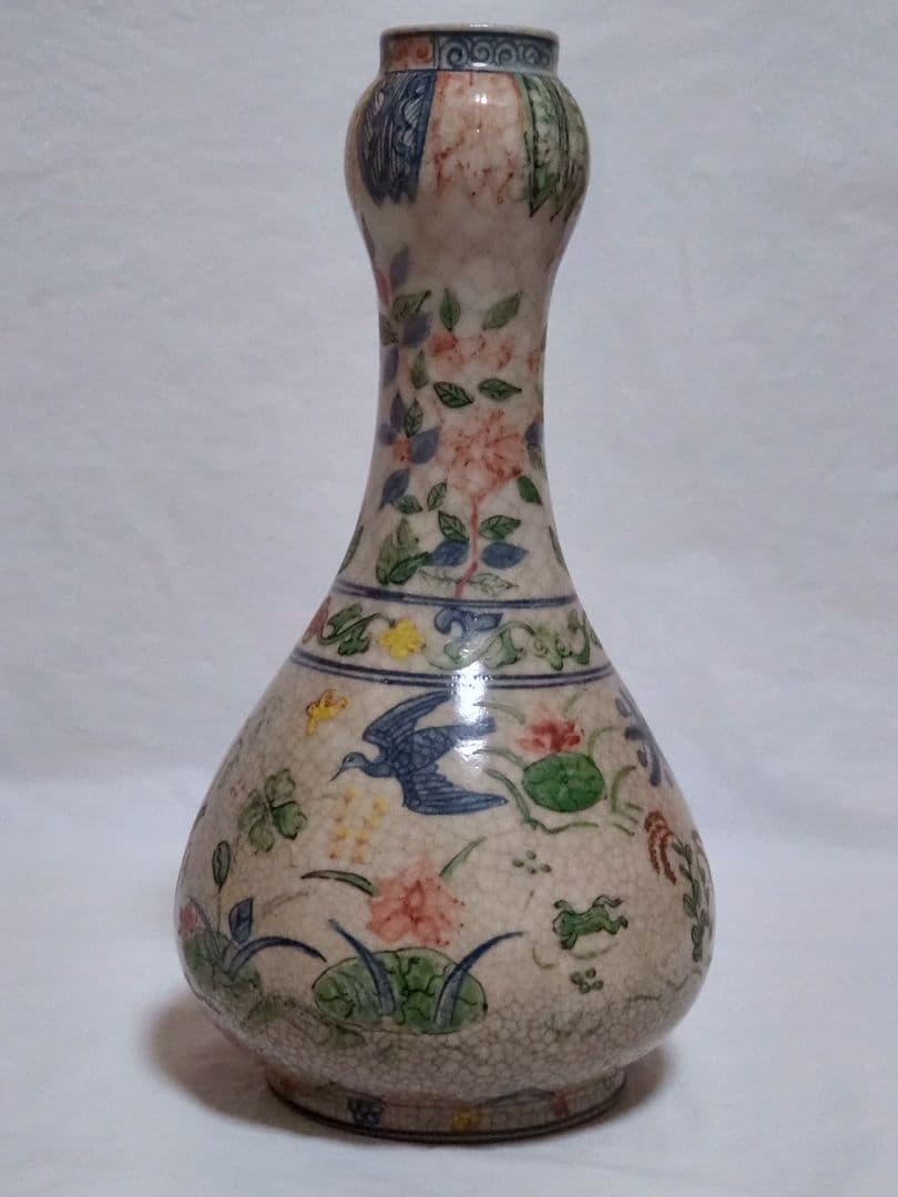 中国美術　骨董　五彩花鳥図　万暦　花瓶