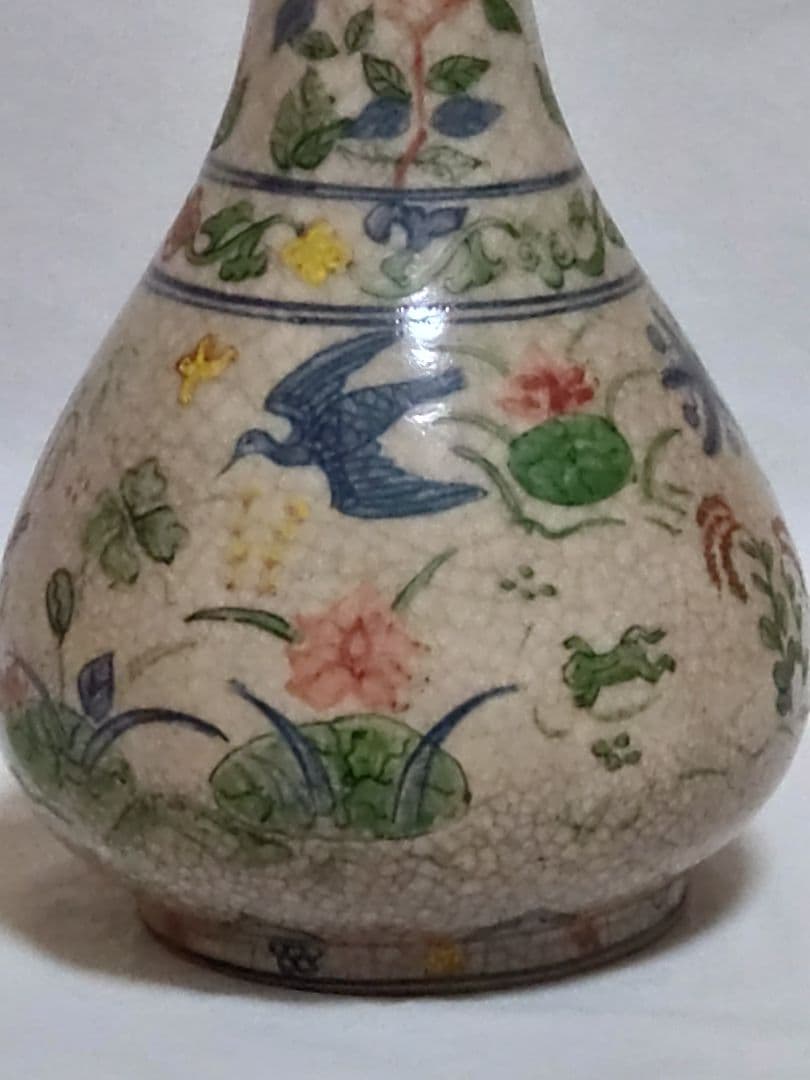 中国美術　骨董　五彩花鳥図　万暦　花瓶