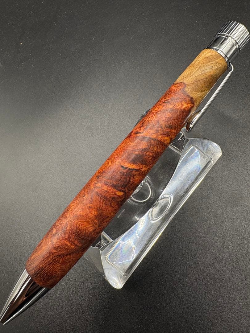 509極上　本花梨　紅白　瘤杢　KATO203 回転式ボールペン