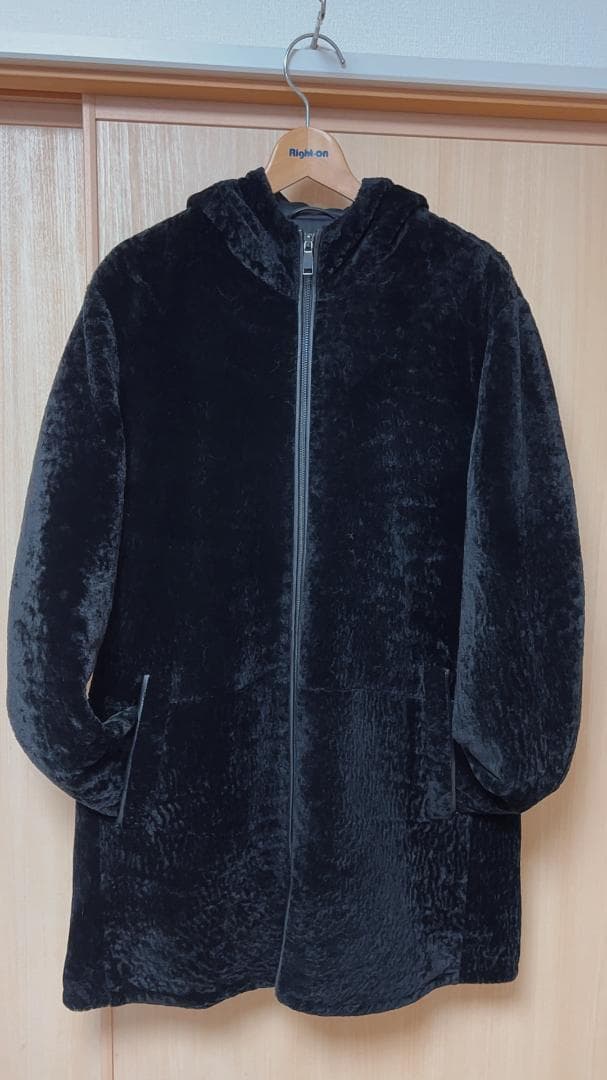 新品限定メンズ用★帽子付★ 極上ラムファーコート黒毛皮リアルファーコート 防寒