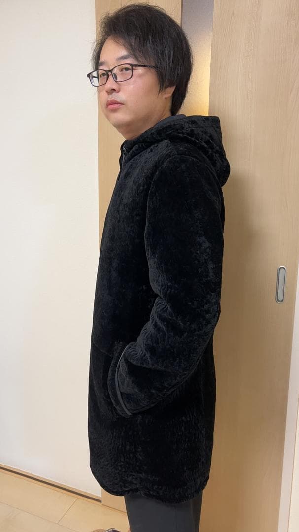 新品限定メンズ用★帽子付★ 極上ラムファーコート黒毛皮リアルファーコート 防寒