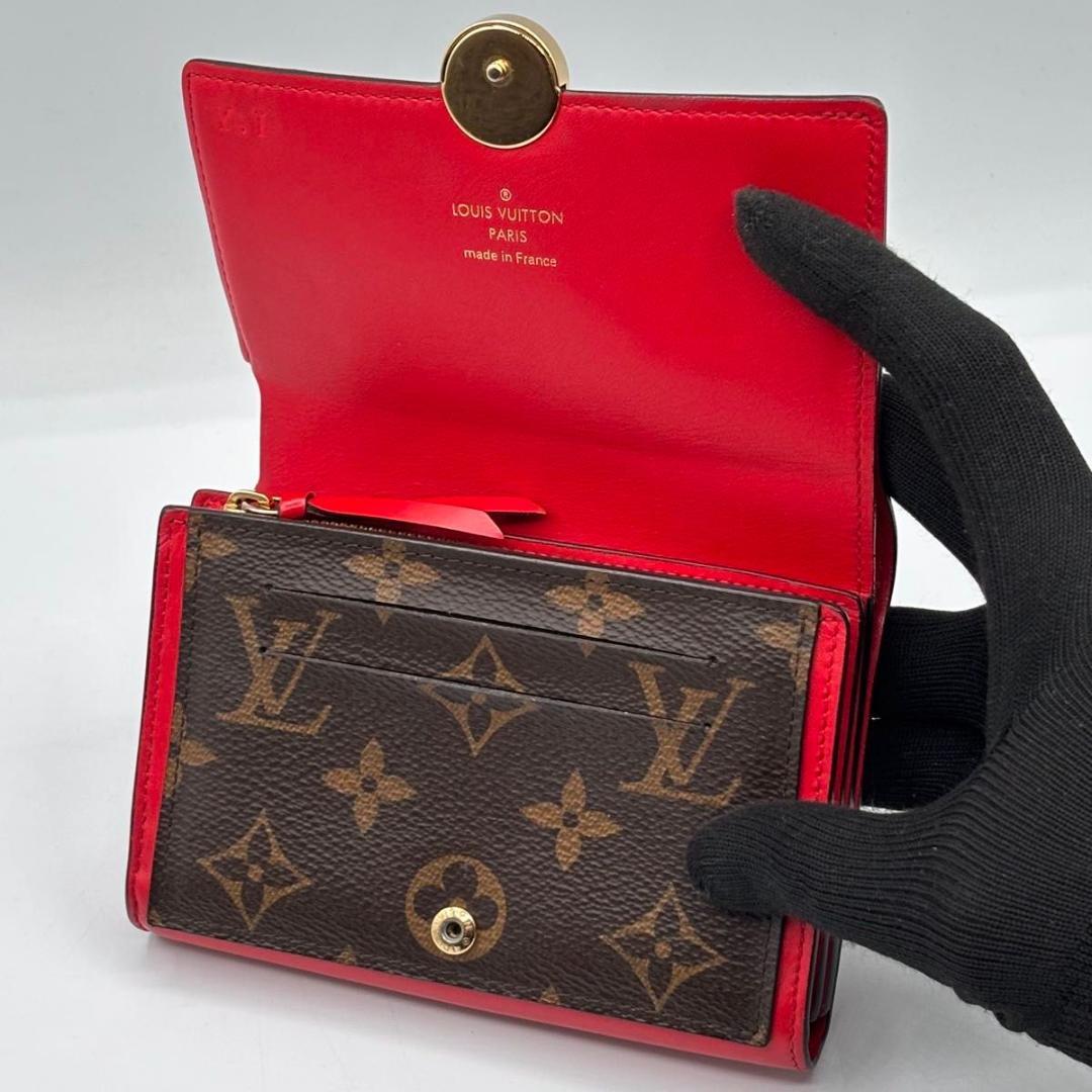 美品 ルイヴィトン モノグラム フロール コンパクト 折り財布 赤 コンパクト