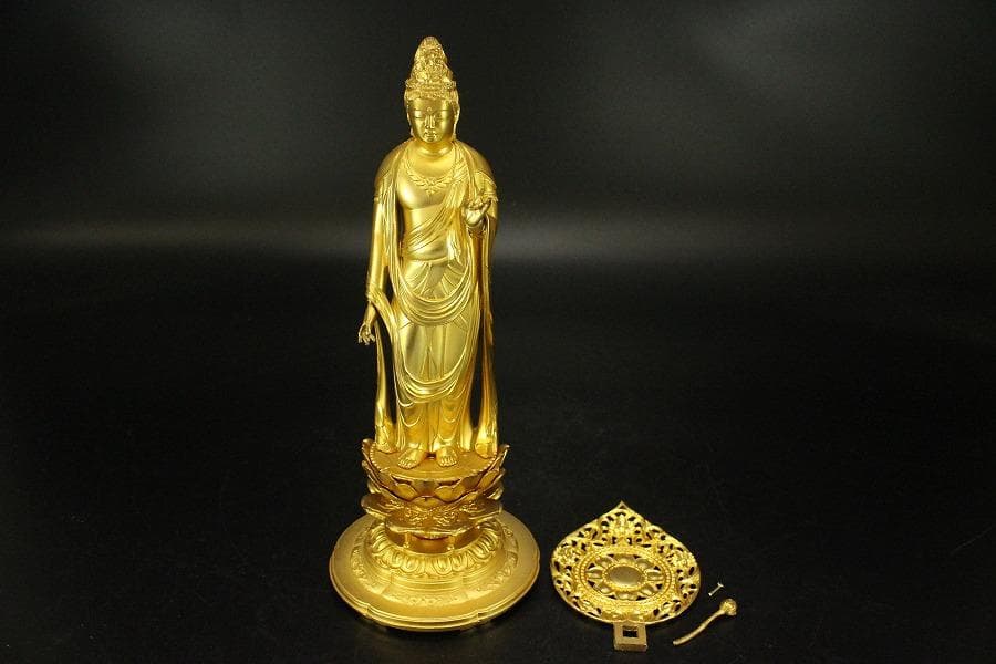 仏教美術 鍍金 観音菩薩像 明琳 在銘(ZE550)