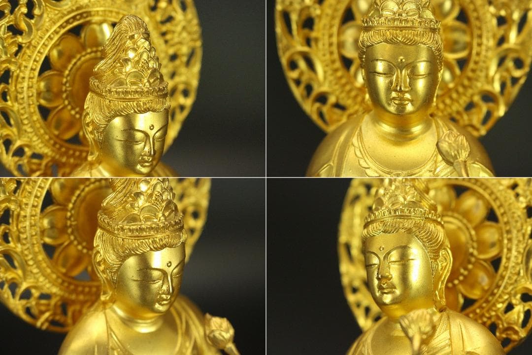 仏教美術 鍍金 観音菩薩像 明琳 在銘(ZE550)