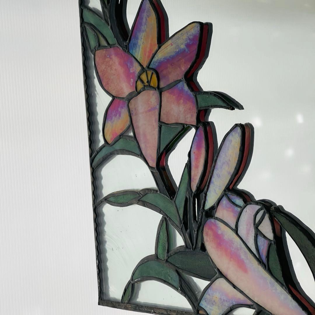ステンドグラス　鏡　ミラー　百合