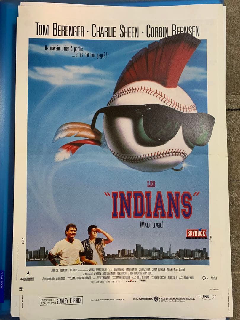 【1枚のみ】インディアンス/メジャーリーグ　フランス版ポスター　チャーリーシーン