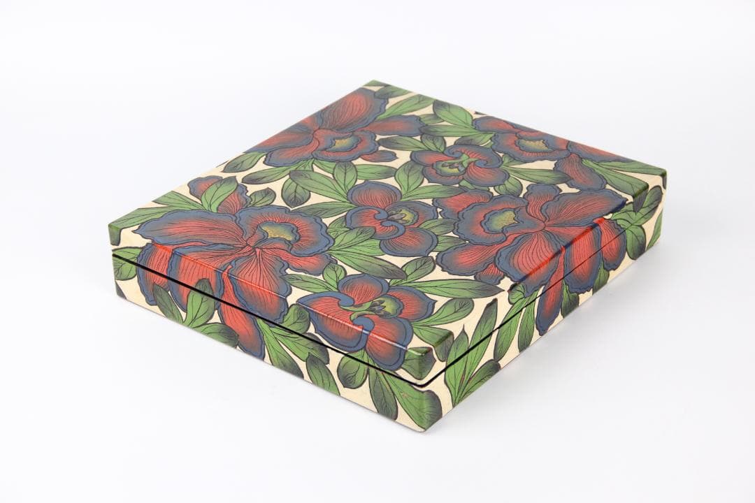 二代雲山作　蒔絵彩色　胡蝶蘭図　漆塗　硯箱　書道具　美品　時代物 EG1-20