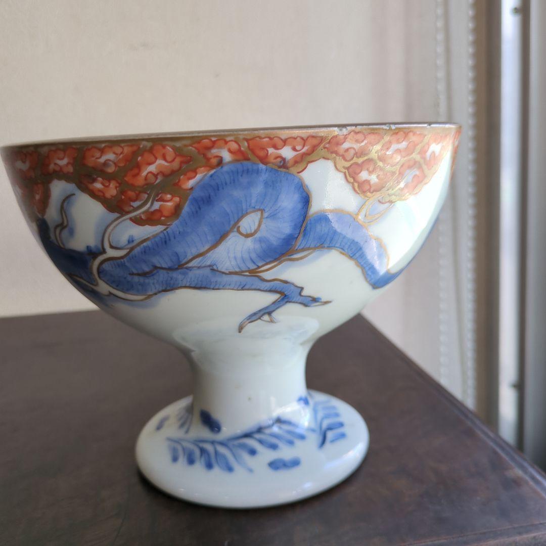 骨董 盃洗 伊万里 染め付け 器 たかつき 山水 龍の図 アンティーク 陶器