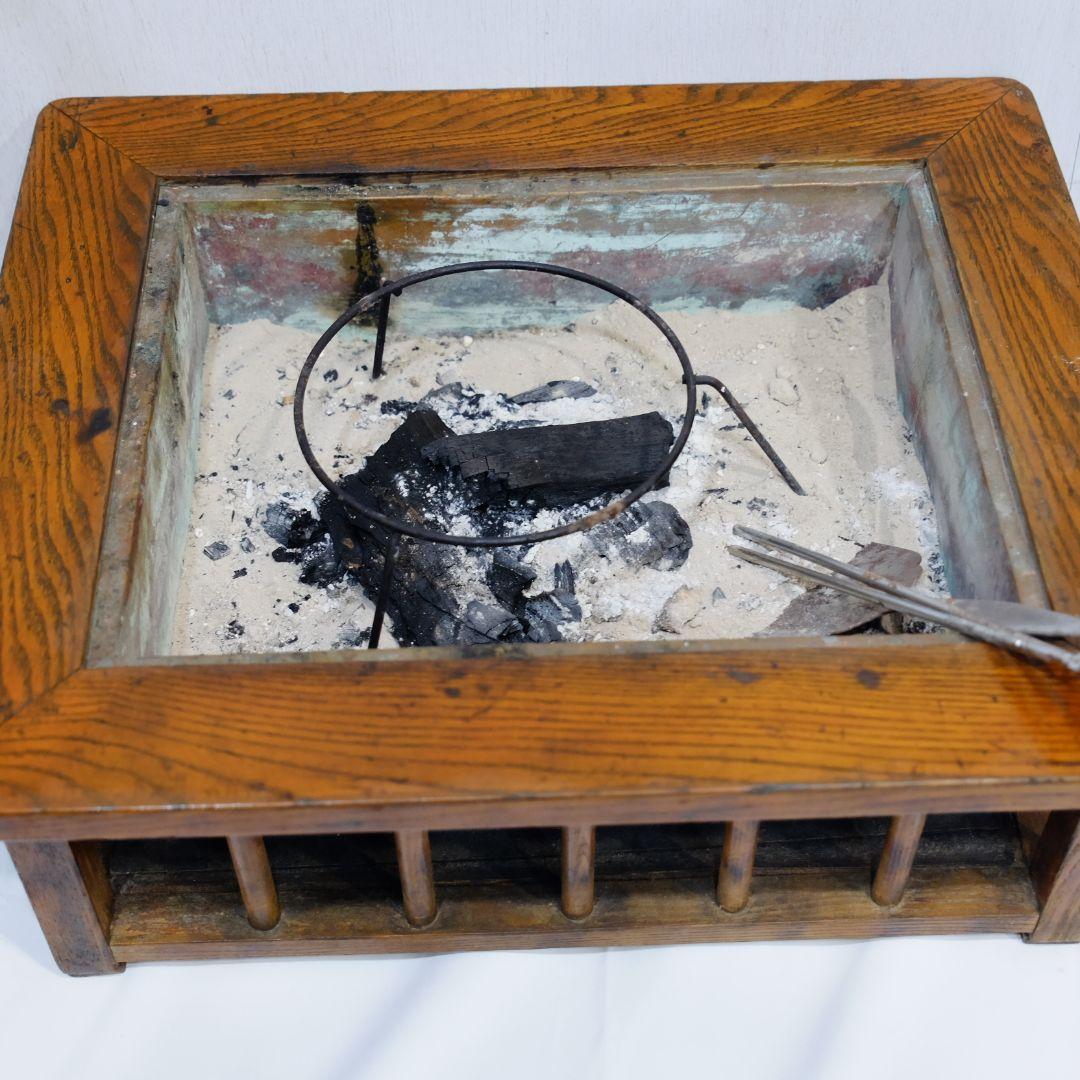 昭和レトロ 角形 火鉢 木製 囲炉裏 テーブル アンティーク ビンテージ
