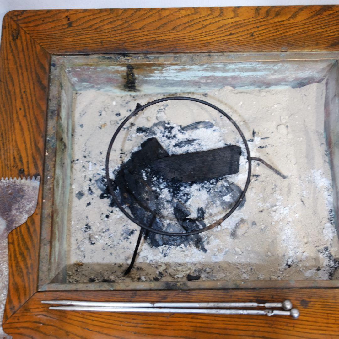 昭和レトロ 角形 火鉢 木製 囲炉裏 テーブル アンティーク ビンテージ