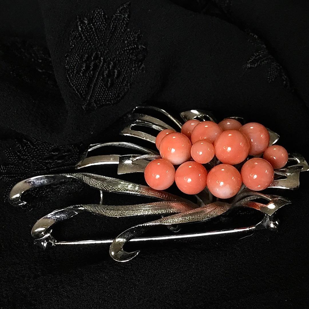 ブローチ◆珊瑚 / シルバー◆金工 コーラル サンゴ