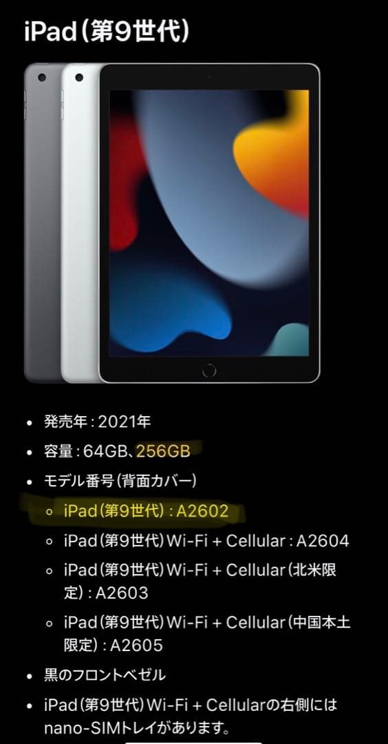 iPad (第9世代) 256GB WiFi A2602 スクリーンヒビあり