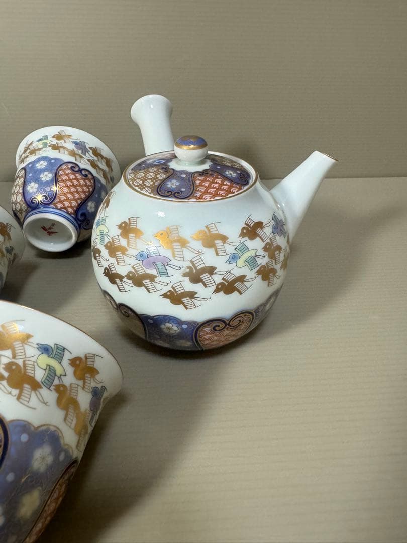2170 其泉　賞美堂　金彩千鳥祥瑞　茶器セット　急須1客　湯呑5客