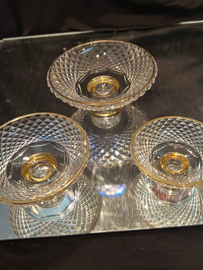 江戸切子　三ツ組盃(金加工) L-D-3 カメイガラス