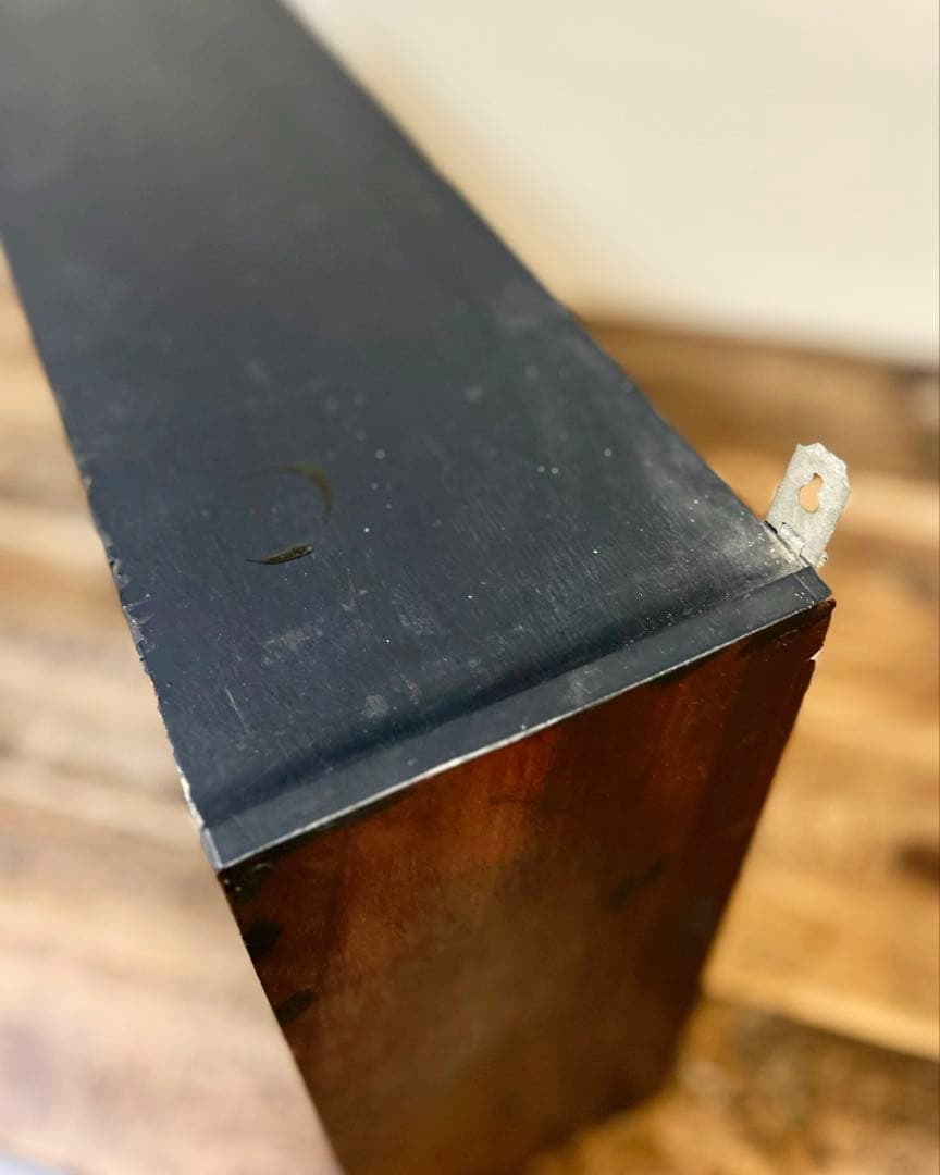 昭和初期 壁掛けガラス飾り棚｜黒塗り木製 薄型 軽量 古家具 アンティーク