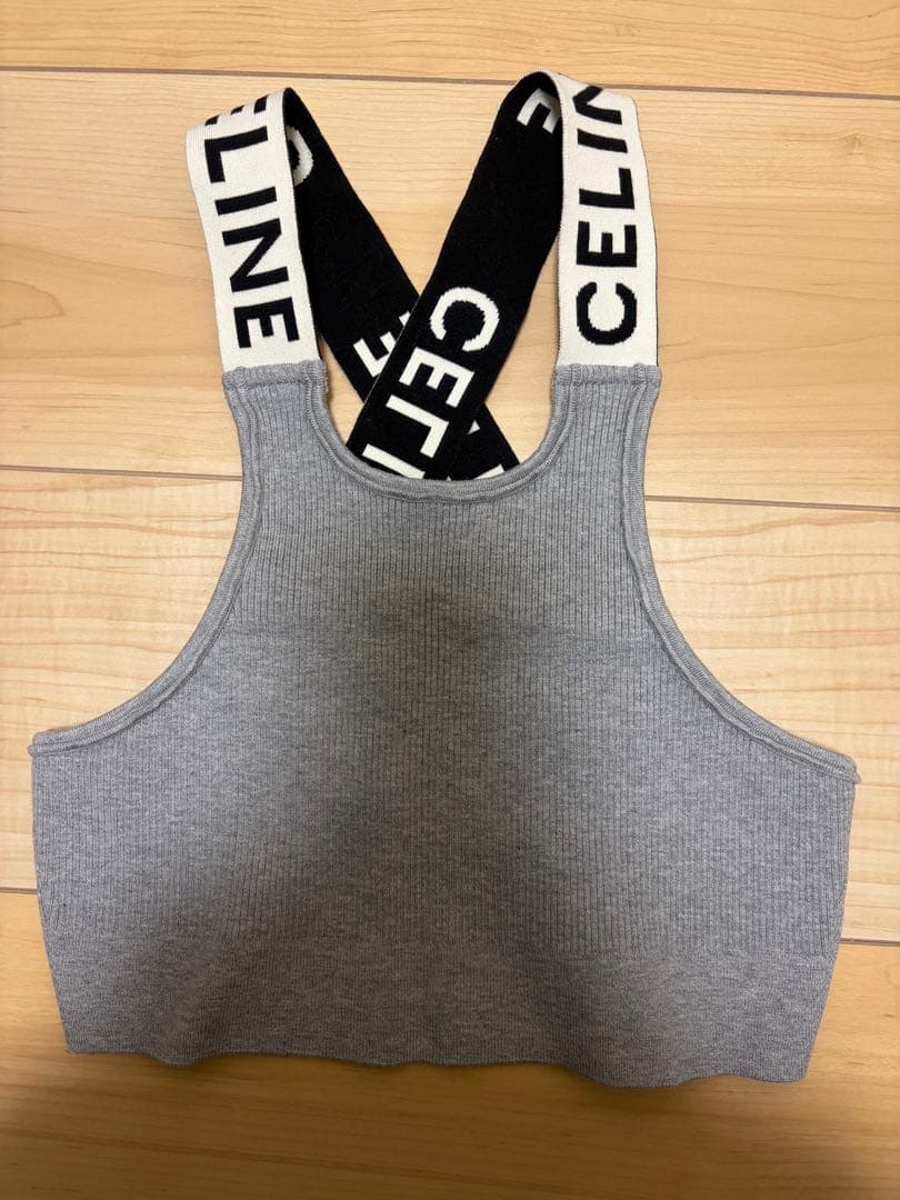 CELINE グレー タンクトップ クロスストラップ