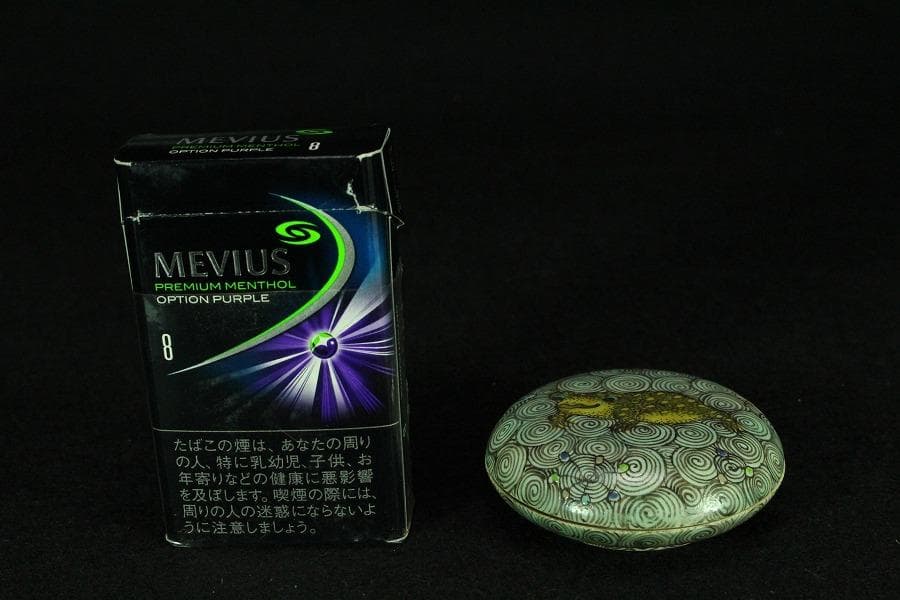 中国美術 色絵 渦蛙紋 香合 古美術 唐物(K-YC536)