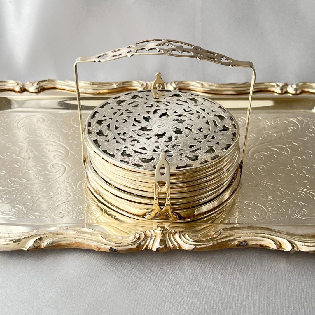 【WEBSTER】 【純銀/ガラス】コースター 8枚 / ホルダー スターリング