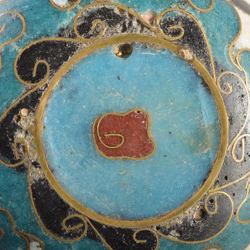 中国　唐物　古七宝内銀張　花草文　盃　一對　時代箱　M　6643