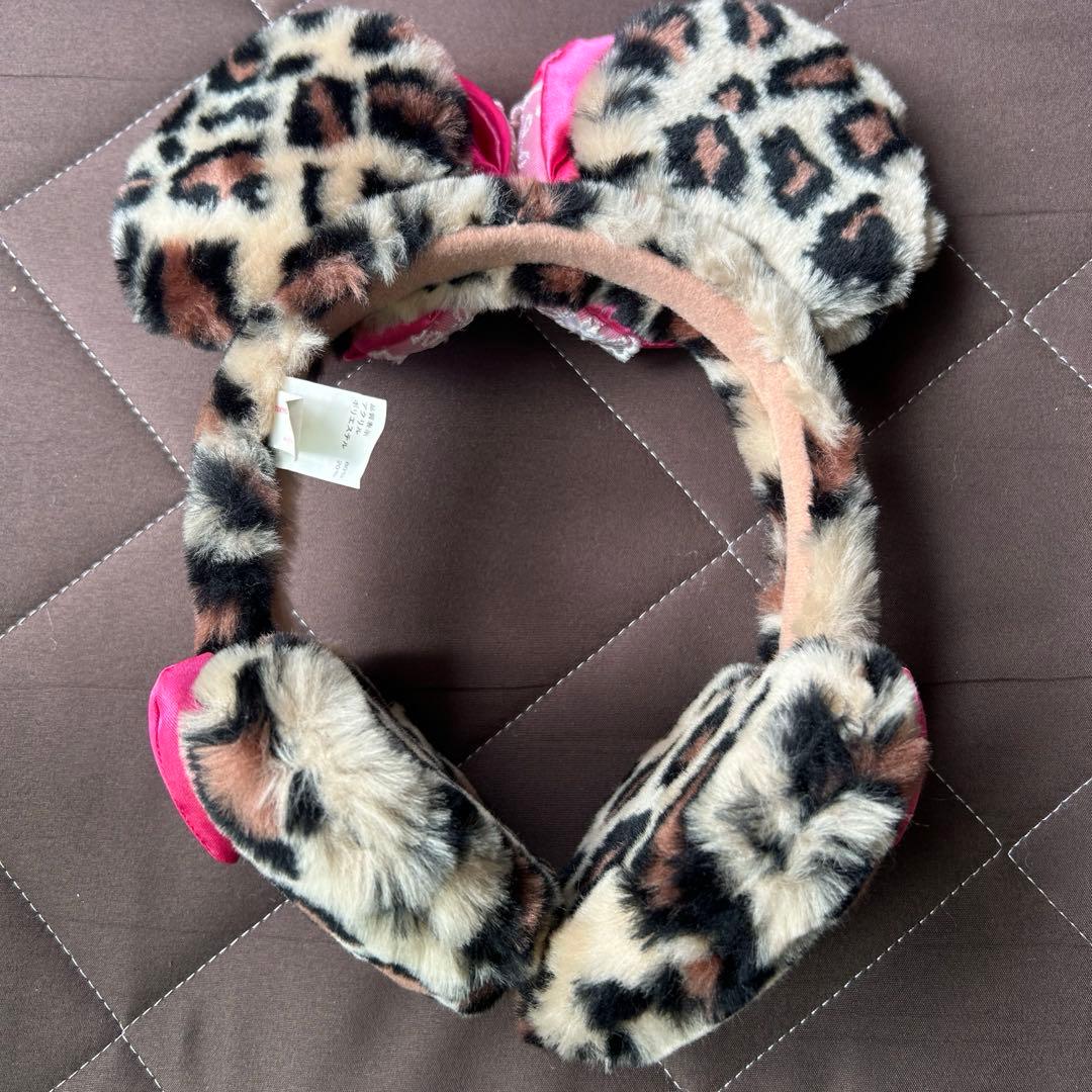 ディズニー ミニー ヒョウ柄 ピンクリボン イヤーマフ 耳当て