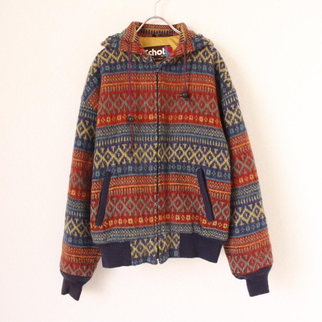 schott ネイティブ柄 ジップアップニットジャケット Lサイズ フーディー
