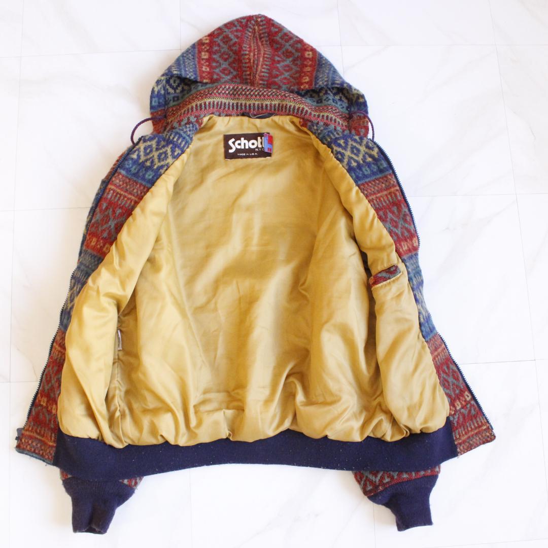 schott ネイティブ柄 ジップアップニットジャケット Lサイズ フーディー