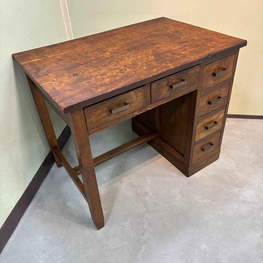 昭和レトロ｜無垢材の片袖机　アンティーク　デスク 木製　机　学習机