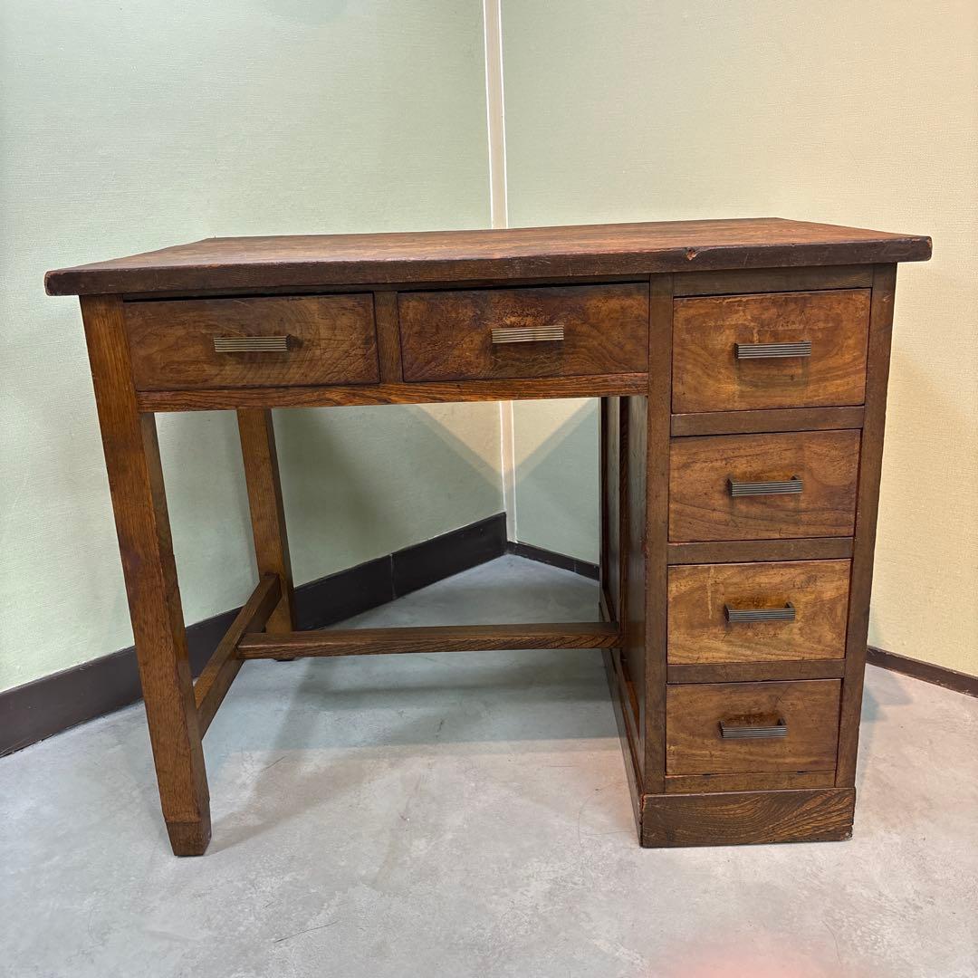 昭和レトロ｜無垢材の片袖机　アンティーク　デスク 木製　机　学習机