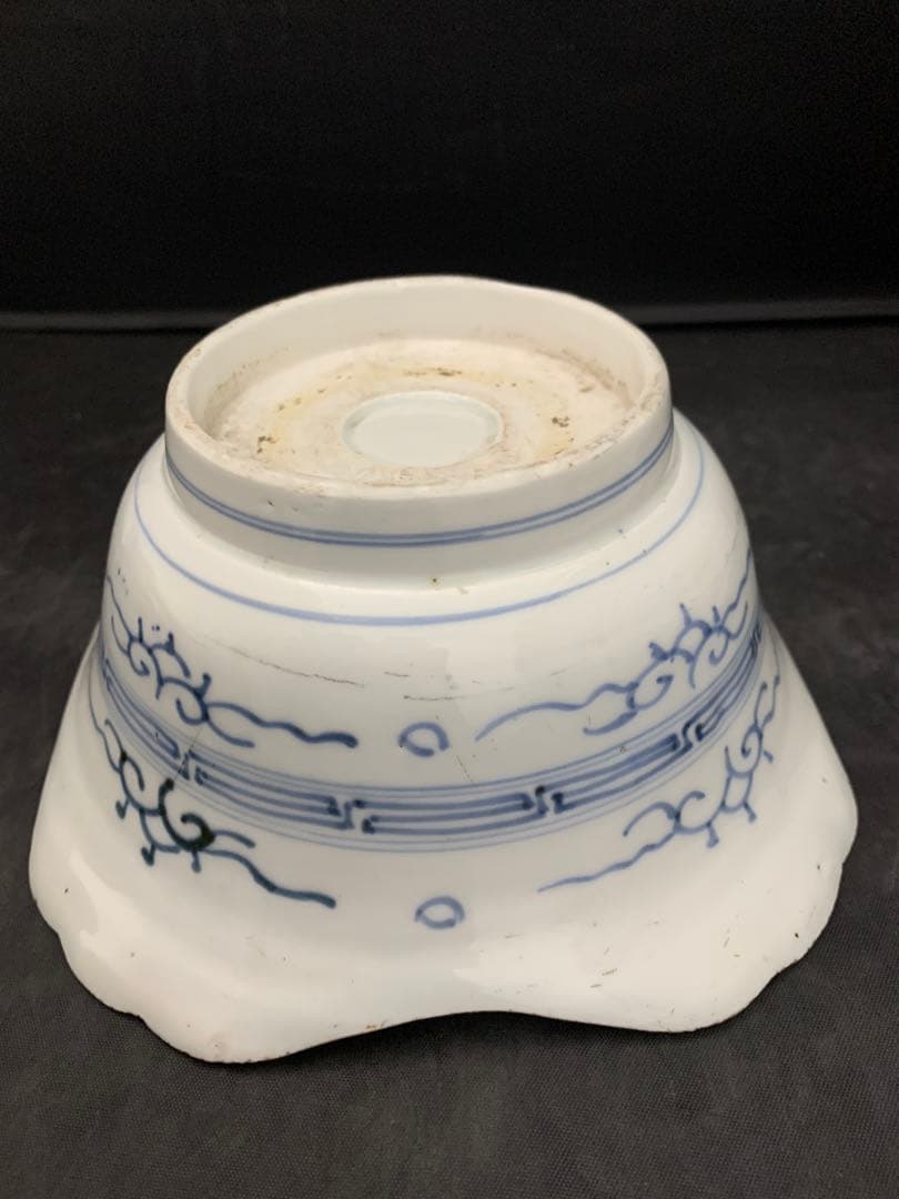 古伊万里　染付　波乗り千鳥　深鉢