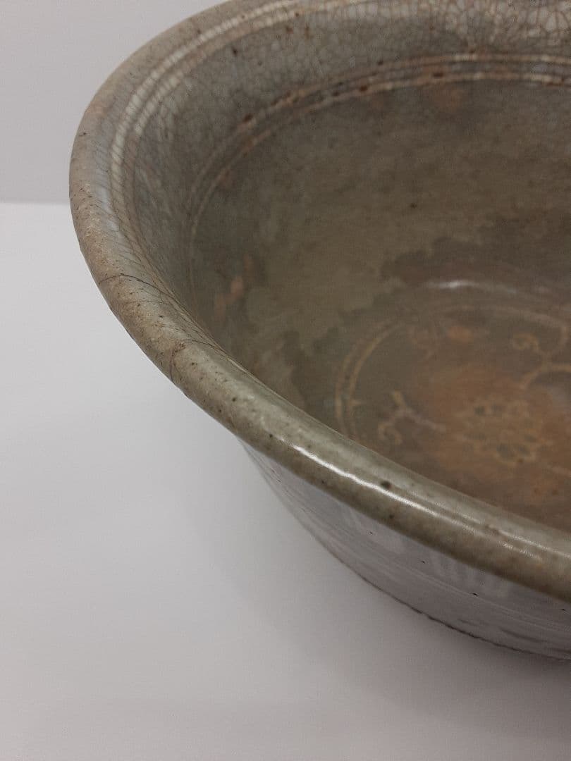 B312　時代古作 在銘 李朝三島白象嵌菓子鉢 直径22.3㎝ 茶道具　　DD