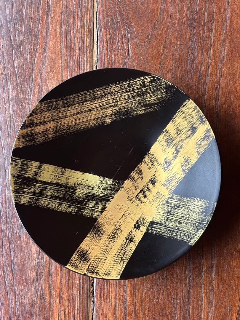 輪島塗漆器⭐︎黒と金のストライプ模様の大皿