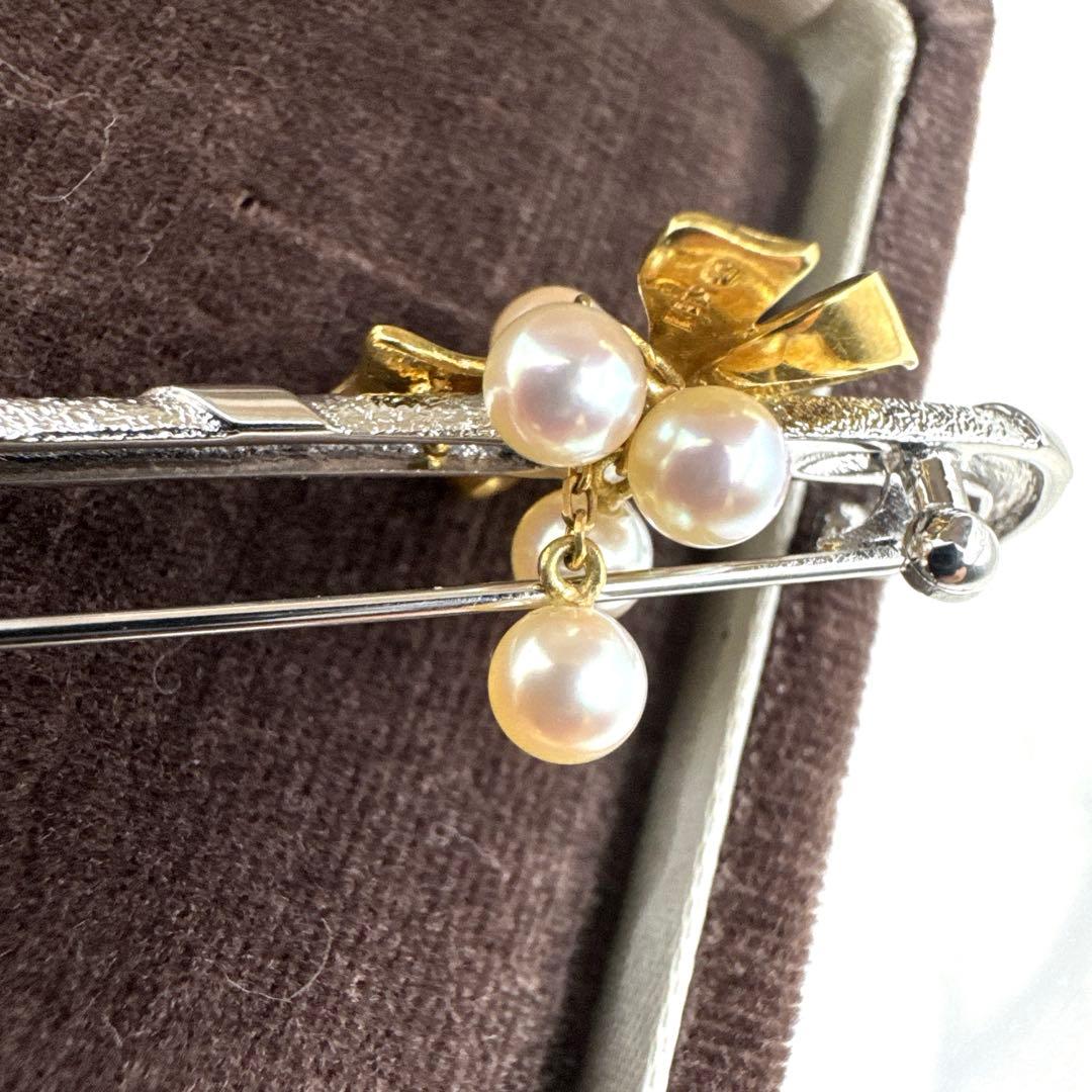 【極美品】MIKIMOTO ミキモト リボン K18×SV ブローチ