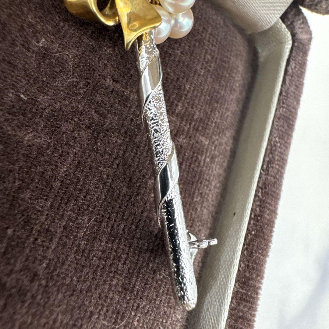 【極美品】MIKIMOTO ミキモト リボン K18×SV ブローチ