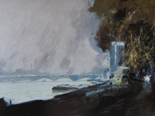 岡義実、「セーヌ河冬景」、希少な額装用画集より、新品高級額装付