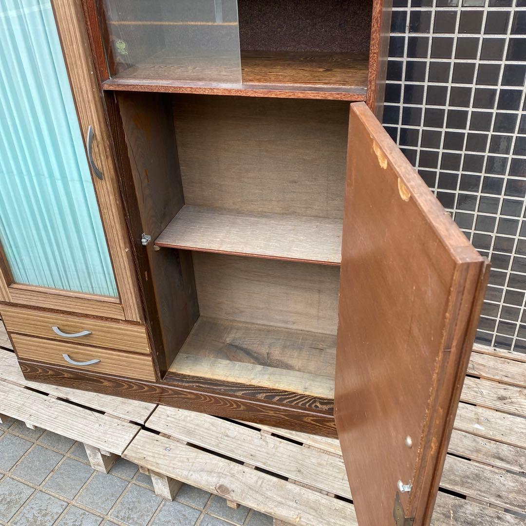 昭和レトロ 木目 飾り棚 茶箪笥 和家具 古民家 ミッドセンチュリー カーテン付