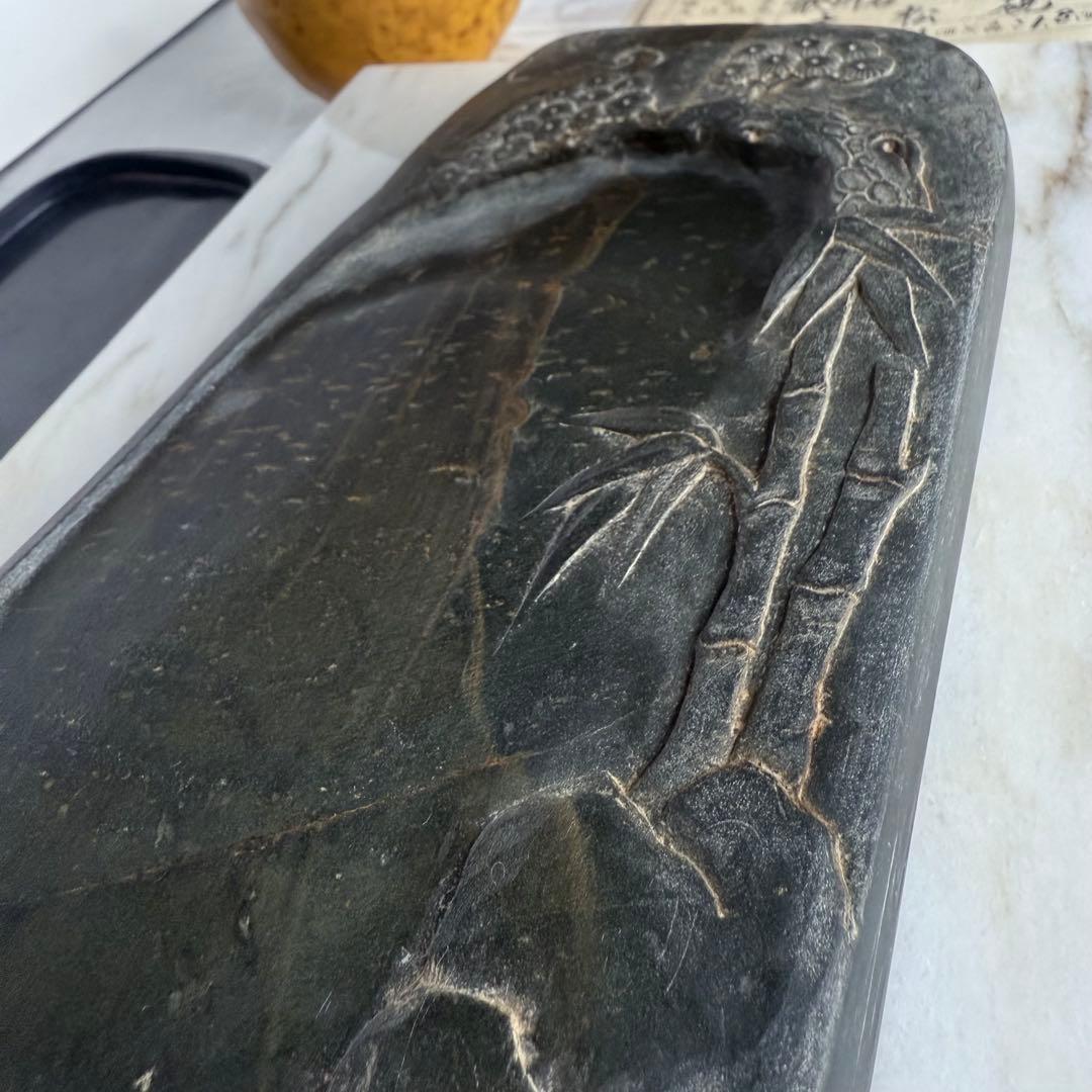 書きぞめに‼️旧家蔵出端渓硯『古松❌瀧　硯』」中國美術　唐木箱と蓋証明書付1点④