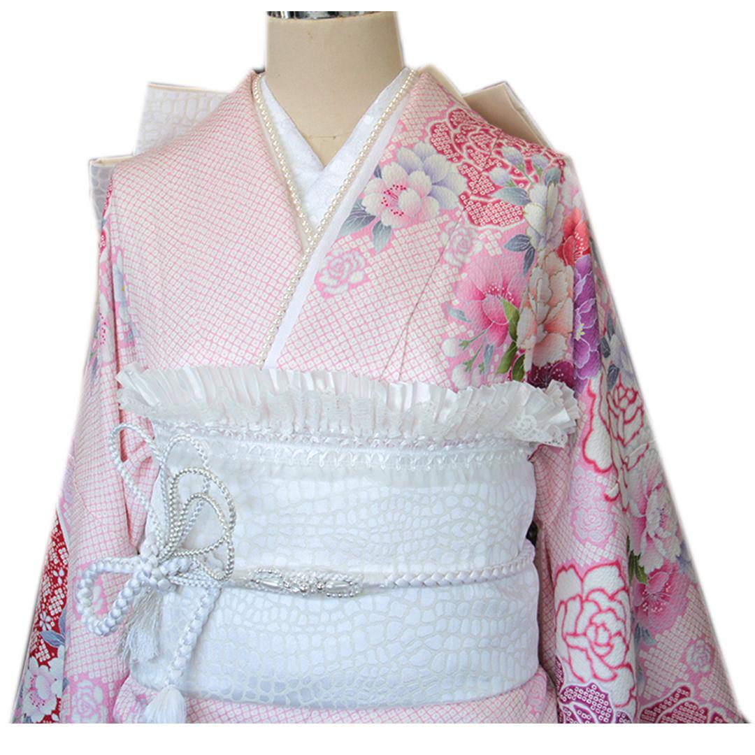 ほぼフルセット振袖8点セット丈169cmロリータピンク絞り風帯新品成人式RO28