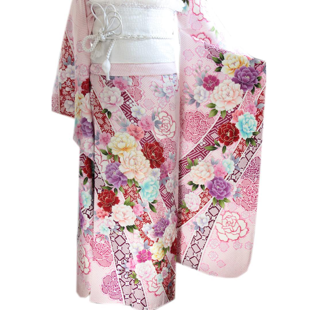 ほぼフルセット振袖8点セット丈169cmロリータピンク絞り風帯新品成人式RO28