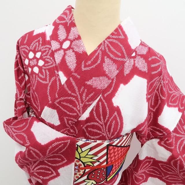 新品 有松鳴海絞り クレマチス 夏着物 綿 仕付け糸付 高級浴衣 6055