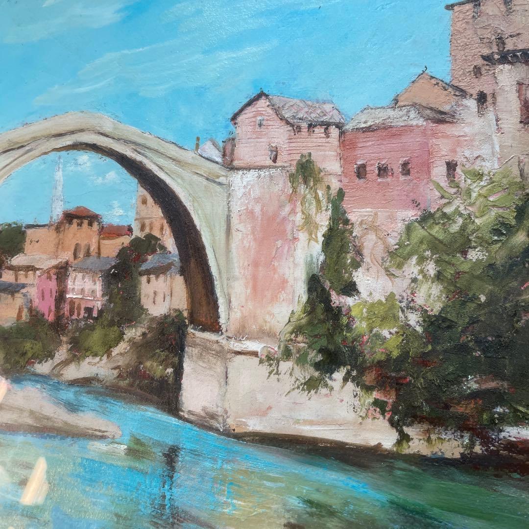 油彩画 橋の風景 ゴールドフレーム Ari 1994 山本亜稀　QW4395