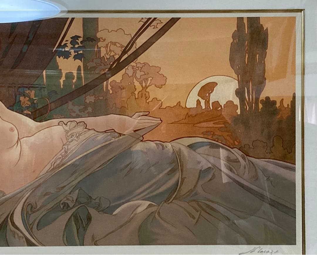 真作/ミュシャ[夜明け]シルクスクリーン(71/300)サインed有り/新品額装