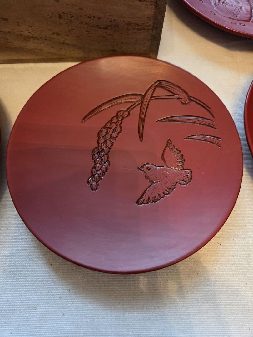 【新品】 村上堆朱銘々皿4枚セット 無形文化財 漆器 菓子皿