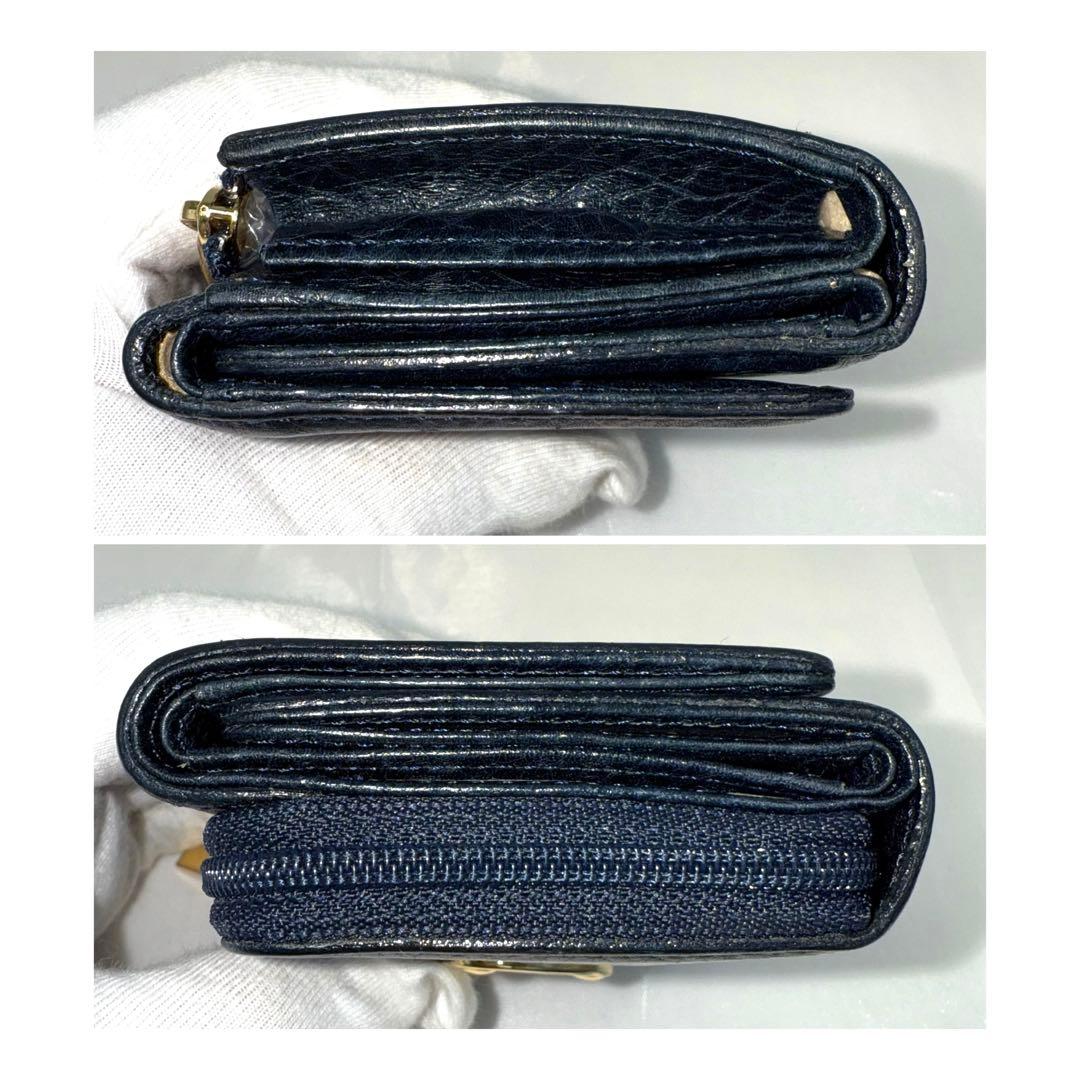 ✨美品✨ATAO アタオ 三つ折り財布 ネイビー レザー 金具ロゴ スモール