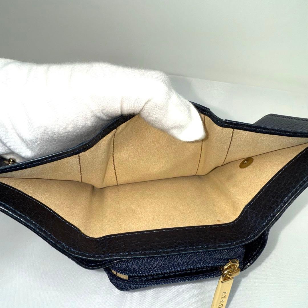 ✨美品✨ATAO アタオ 三つ折り財布 ネイビー レザー 金具ロゴ スモール