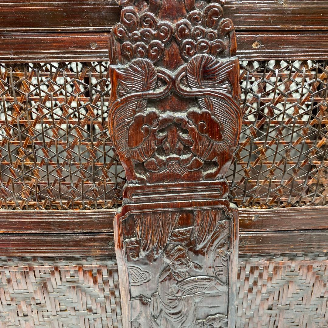 時代　竹編提藍　持ち手込高さ33.5㎝　東Y7-0217②トヒチサ