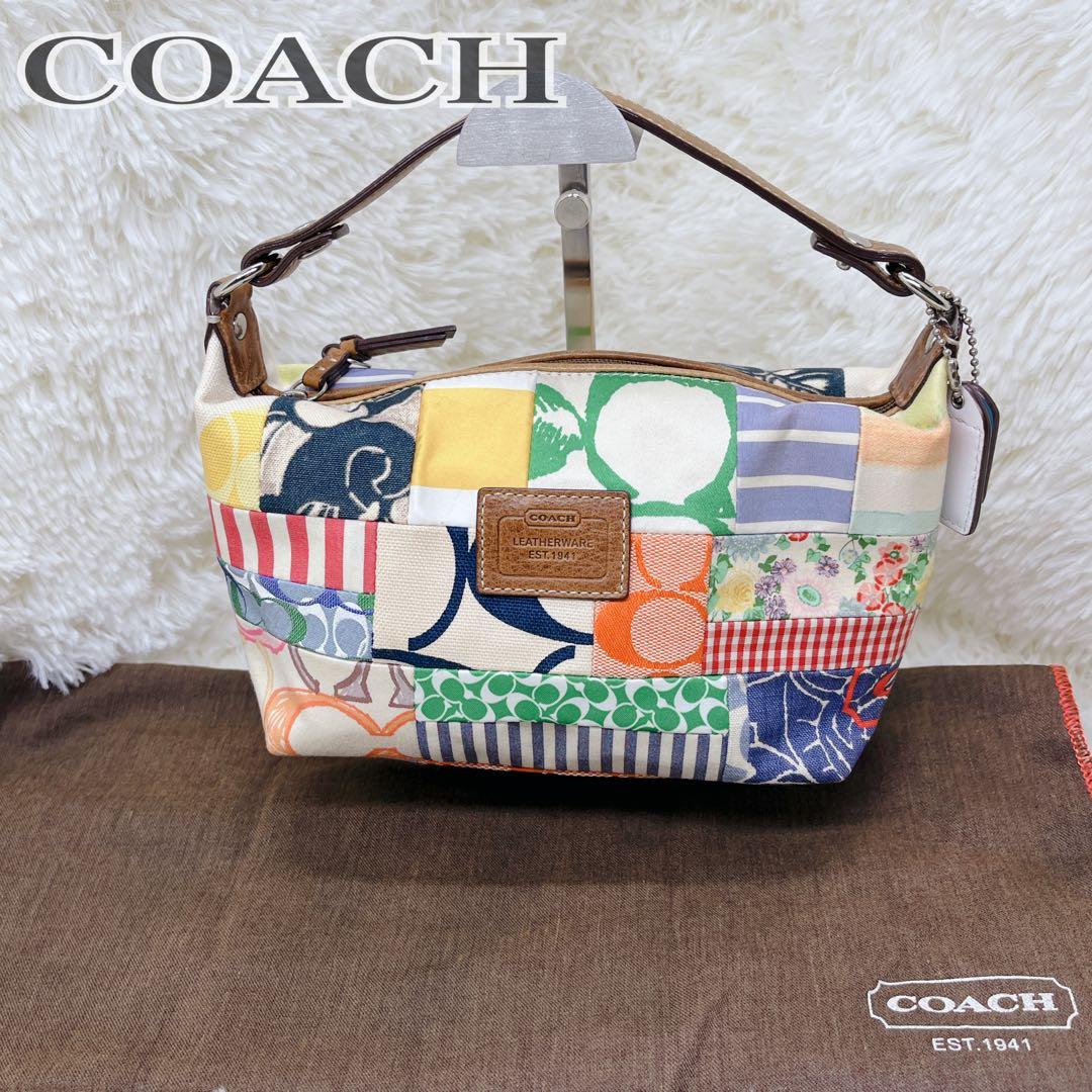 美品 COACH コーチ パッチワーク ミニバッグ バニティポーチ