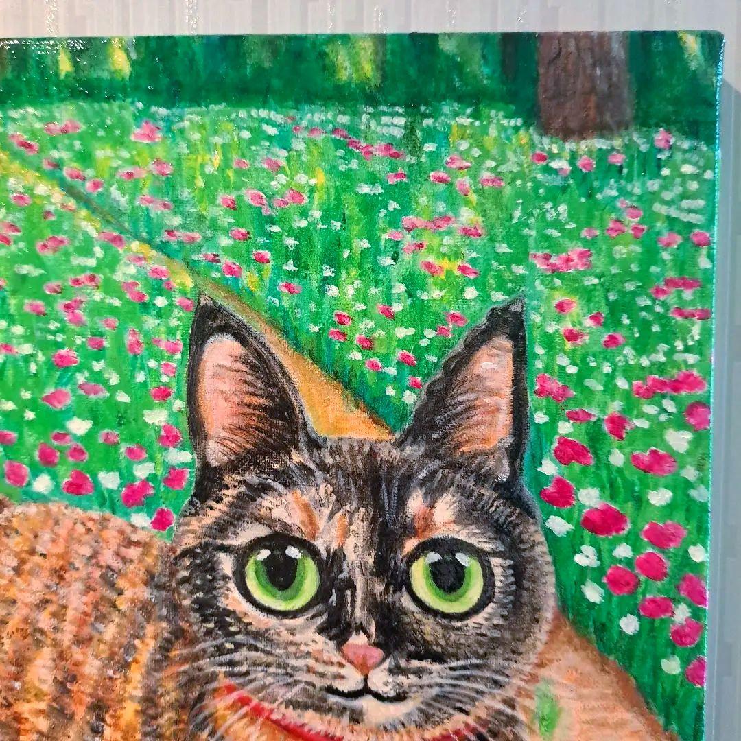 キャンバス油絵　専用　サビ猫ジジちゃんのわくわく散歩♪♪